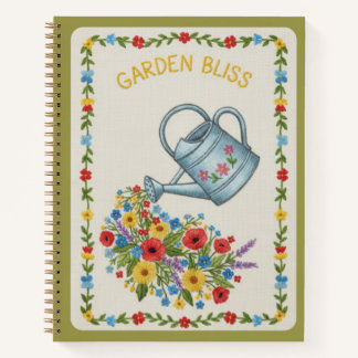 Garden Bliss Embroidered Floral Watering Can ノートブック
