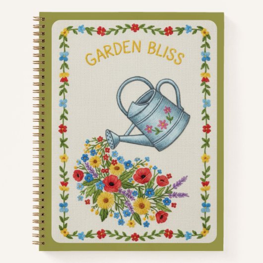 Garden Bliss Embroidered Floral Watering Can ノートブック (正面)