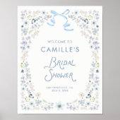 Garden Blue Floral Bridal Shower Welcome ポスター (正面)