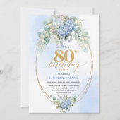 Garden Blue Hydrangea Gold 80th Birthday Invites 招待状 (正面)