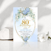 Garden Blue Hydrangea Gold 80th Birthday Invites 招待状