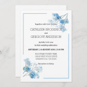 Garden Blue Watercolor Forget-Me-Not Wedding 招待状 (正面/裏面)