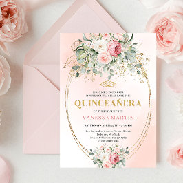 Garden Blush Pink Boho Quinceañera Floral Invite 招待状