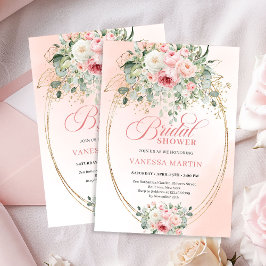 Garden Blush Roses Floral Bridal Shower Invitation 招待状