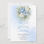Garden Bohemian Pastel Blue White Peony Wedding 招待状 (正面)