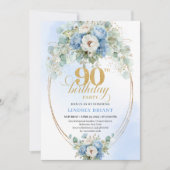 Garden Boho Blue Floral 90th Birthday Invite 招待状 (正面)