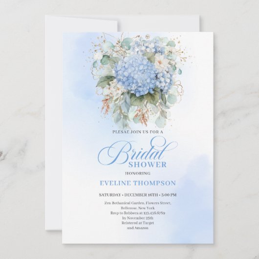 Garden Boho Blue Hydrangea Bridal Shower Invitatio 招待状 (正面)
