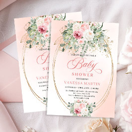 Garden Boho Blush Roses Girl Baby Shower Invites 招待状