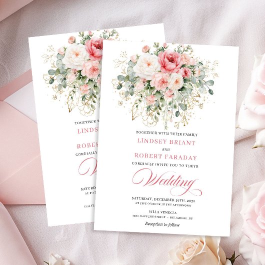 Garden Boho Blush Roses Wedding Invitation 招待状