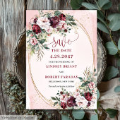 Garden Boho Burgundy Blush Gold Roses Save Date 招待状