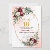 Garden Boho Burgundy Peonies Sweet Sixteen Invite 招待状 (正面)