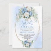 Garden Boho Dusty Blue Peony Sweet Sixteen Invite 招待状 (正面)