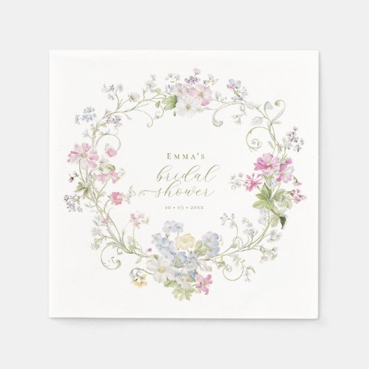 Garden Boho Wildflowers Bridal shower スタンダードカクテルナプキン (正面)