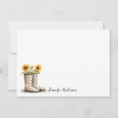 Garden Boots Sunflower Monogram Personalized  ノートカード (正面)