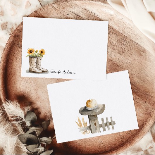 Garden Boots Sunflower Monogram Personalized  ノートカード