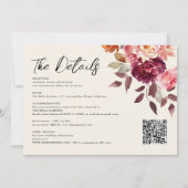 Garden Burgundy Script calligraphy Details Wedding 招待状 (裏面)