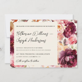Garden Burgundy Script calligraphy Details Wedding 招待状