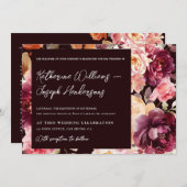 Garden Burgundy Script calligraphy Details Wedding 招待状 (正面/裏面)