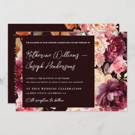 Garden Burgundy Script calligraphy Details Wedding 招待状