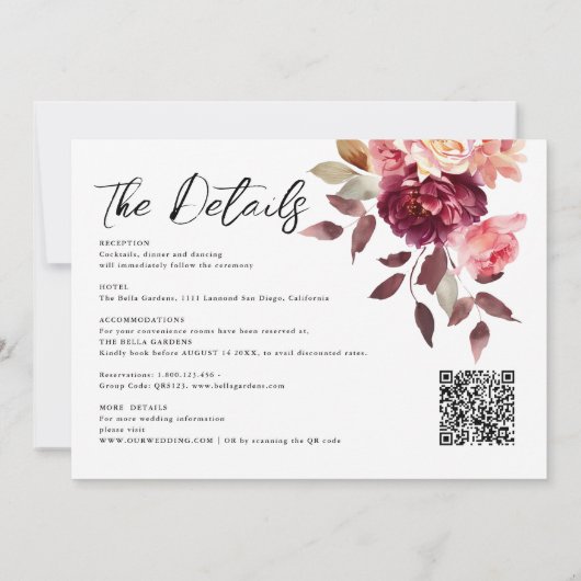 Garden Burgundy Script calligraphy Photo Wedding 招待状 (裏面)