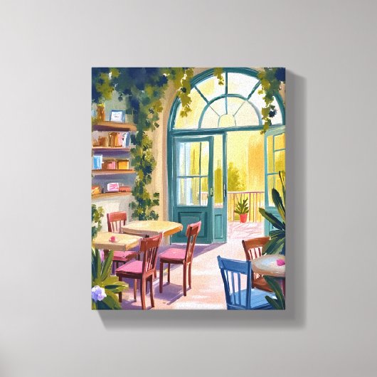 Garden Cafe | Botanical Watercolor Painting キャンバスプリント (正面)