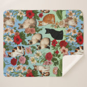 Garden Companions – Floral Cats in Bloom シェルパブランケット (正面(横))