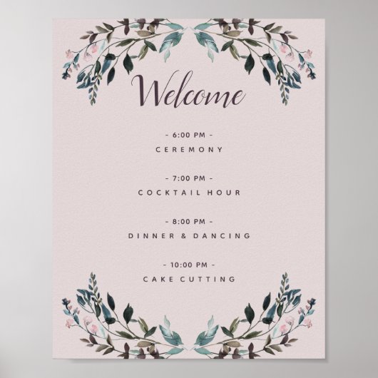 Garden Crest Mauve Purple Floral Wedding Program ポスター (正面)