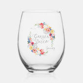 Garden Disco Bachelorette Party Monogram ステムなしワイングラス (正面)