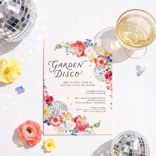 Garden Disco Floral Party Invitation 招待状