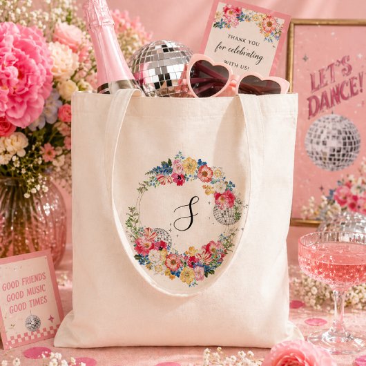 Garden Disco Floral Party Monogram トートバッグ