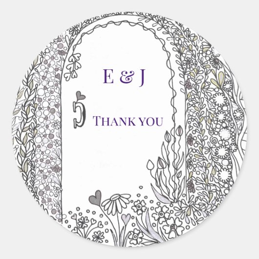 Garden Door Floral Wedding Thank You Classic ラウンドシール (正面)