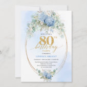 Garden Dusty Blue Floral 80th Birthday Invitation 招待状 (正面)