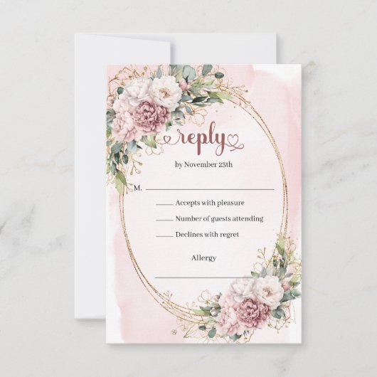 Garden Dusty Pink Greenery Wedding RSVP (正面)