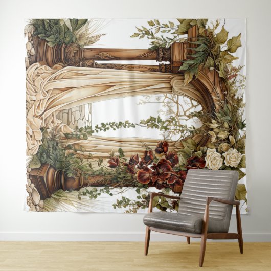 Garden Elegance Custom Wedding Backdrop タペストリー (インサイチュ(横))
