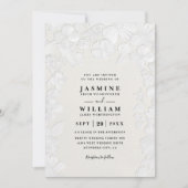 Garden Embossed Floral Elegant QR Code Wedding 招待状 (正面)