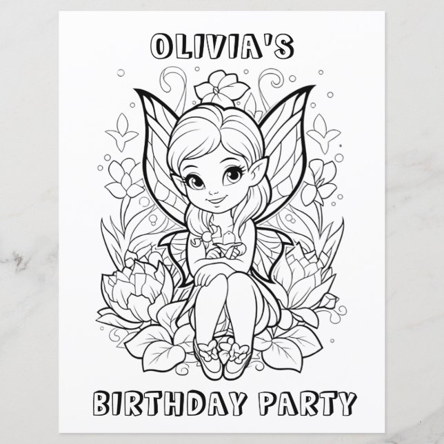Garden fairy birthday party coloring activity  (正面)