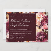 Garden Floral Burgundy Script calligraphy Wedding 招待状 (正面)
