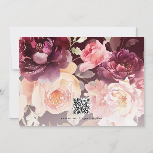 Garden Floral Burgundy Script calligraphy Wedding 招待状 (裏面)