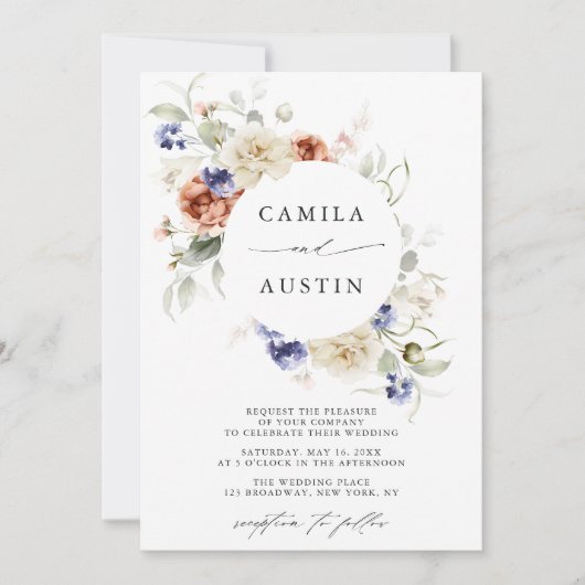 Garden Floral Circle Frame Wedding 招待状 (正面)