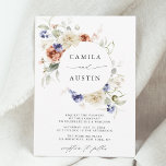 Garden Floral Circle Frame Wedding 招待状<br><div class="desc">This floral wedding invitation features a circle frame with watercolor flowers and leaves in white,  terracotta,  blue violet,  blush pink,  and green. For more advanced customization of this design,  please click the BLUE DESIGN TOOL BUTTON above!  Matching items are also available.</div>