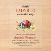 Garden Floral Daisy A Little Ladybug Baby Shower アクリル招待状 (正面)