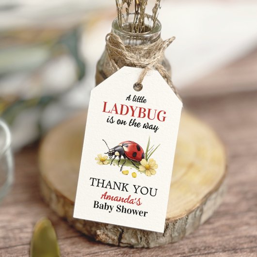Garden Floral Daisy Little Ladybug Baby Shower ギフトタグ