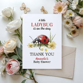 Garden Floral Daisy Little Ladybug Baby Shower サンキューカード