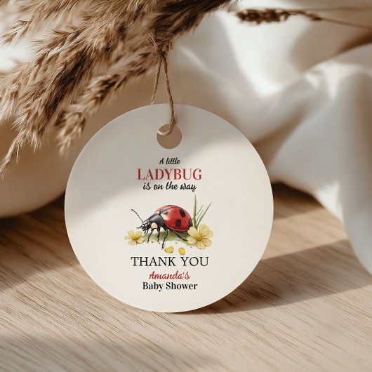 Garden Floral Daisy Little Ladybug Baby Shower フェイバータグ