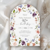 Garden Flowers Botanical Script 90th Birthday 招待状