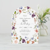 Garden Flowers Botanical Script 90th Birthday 招待状 (スタンド正面)