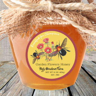 Garden Flowers Honey Sticker, Bee, Vintage ラウンドシール
