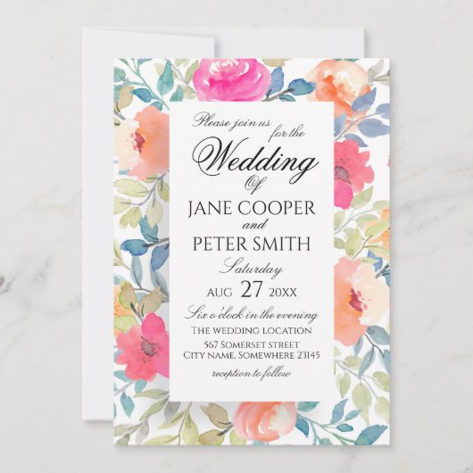 Garden flowers watercolours Wedding Invitation 招待状 (正面)
