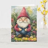 Garden Gnome Birthday カード (黄色い花)