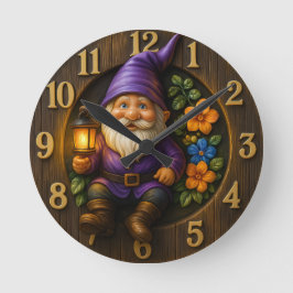 Garden Gnome with Lantern Wall Clock ラウンド壁時計